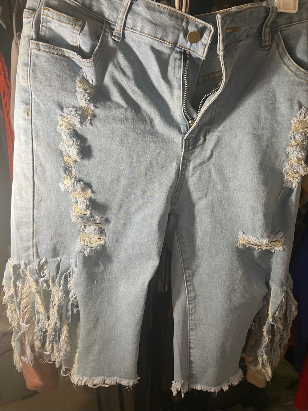 Silver Jeans Light Blue Distressed Fringe Wide-Leg Jeans